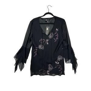 Carole Little Vintage Silk Beaded Embroidered Blouse Top Whimsigoth 90s Fairy XL